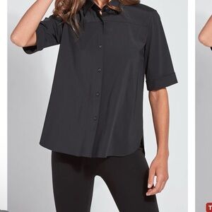 Lyssé Black Short Sleeve Button Down Blouse Size Small